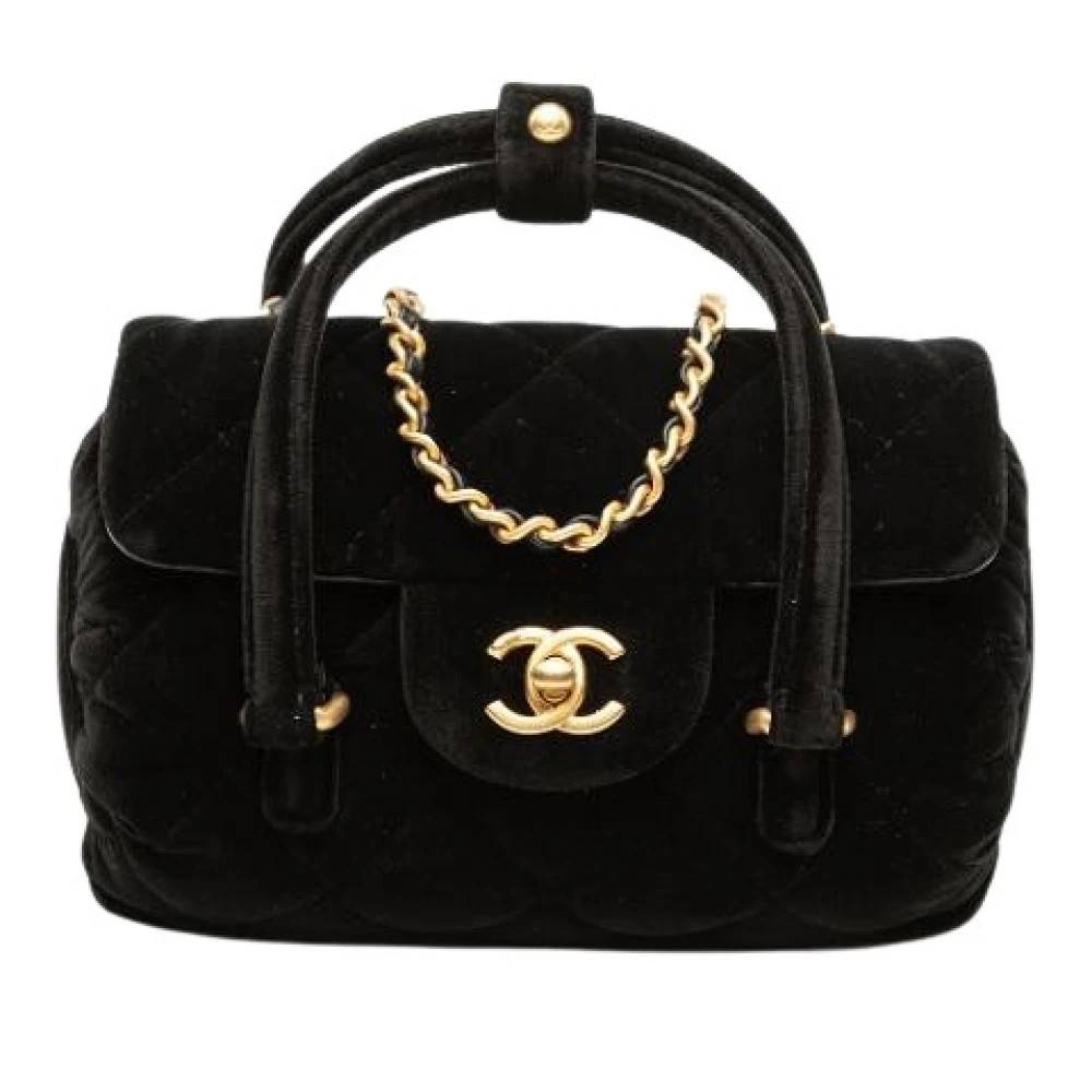 Chanel Vintage Pre-owned Quilted Velvet Satchel - Vintage - Dame - Sort - ONE SIZE - Uld