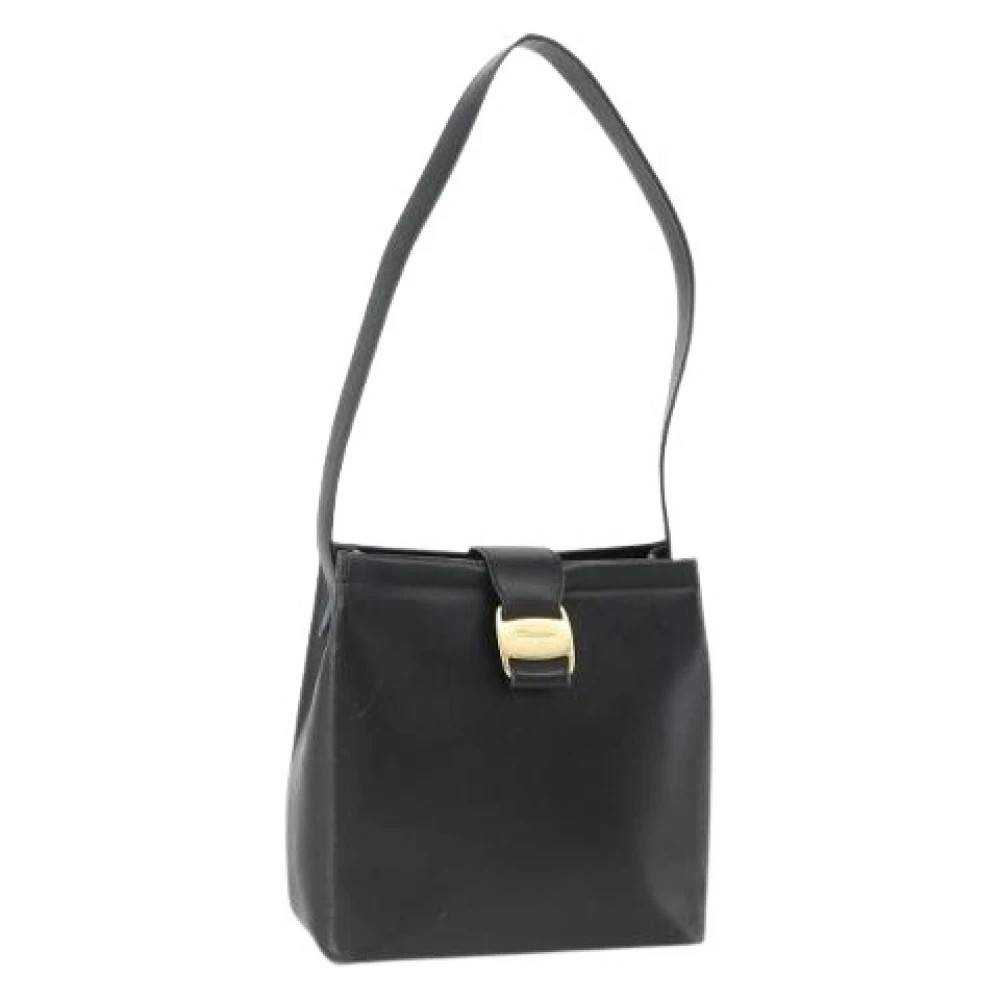 Salvatore Ferragamo Pre-owned Pre-owned Læder Skuldertaske - Vintage - Dame - Sort - ONE SIZE - Uld