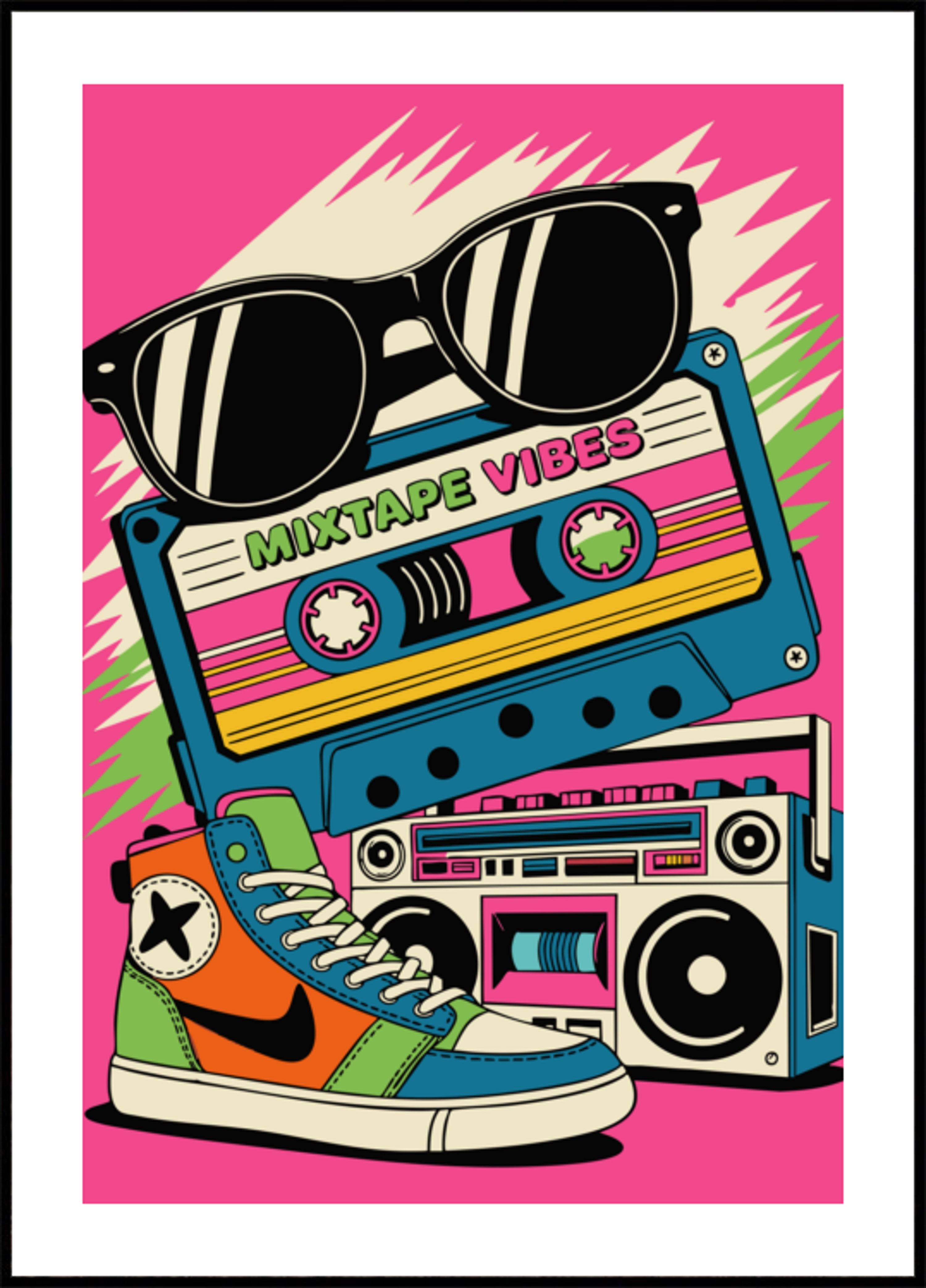 Retro Mixtape Vibes (30x40) - Plakater > Modeplakater, Børnevægkunst, Illustrationsplakater, Musikplakater, Usorterede værker, BD