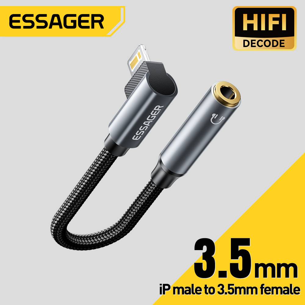 Essager Type C to 3.5mm Elbow Adapter USB C Cable IP to 3.5mm Headphone Elbow Adapter Earphone Audio Cable For iPhone Xiaomi