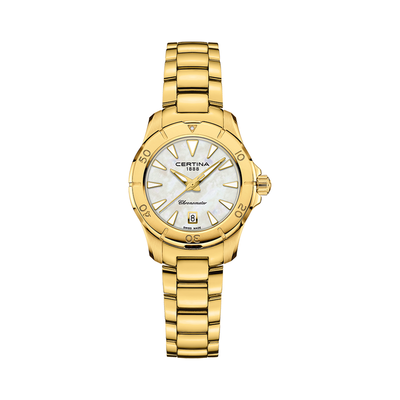 Pärlemor urtavla • Armband i guld stål • Quartz F04.412 • Vattentät • Datum