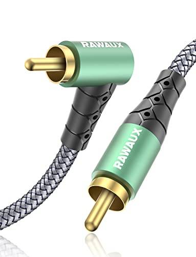 RAWAUX 90 grader vinklad cinch ljudkabel 1 m, stereo till högtalare, subwooferkabel för förstärkare, soundbar, hemmabio och HiFi-system