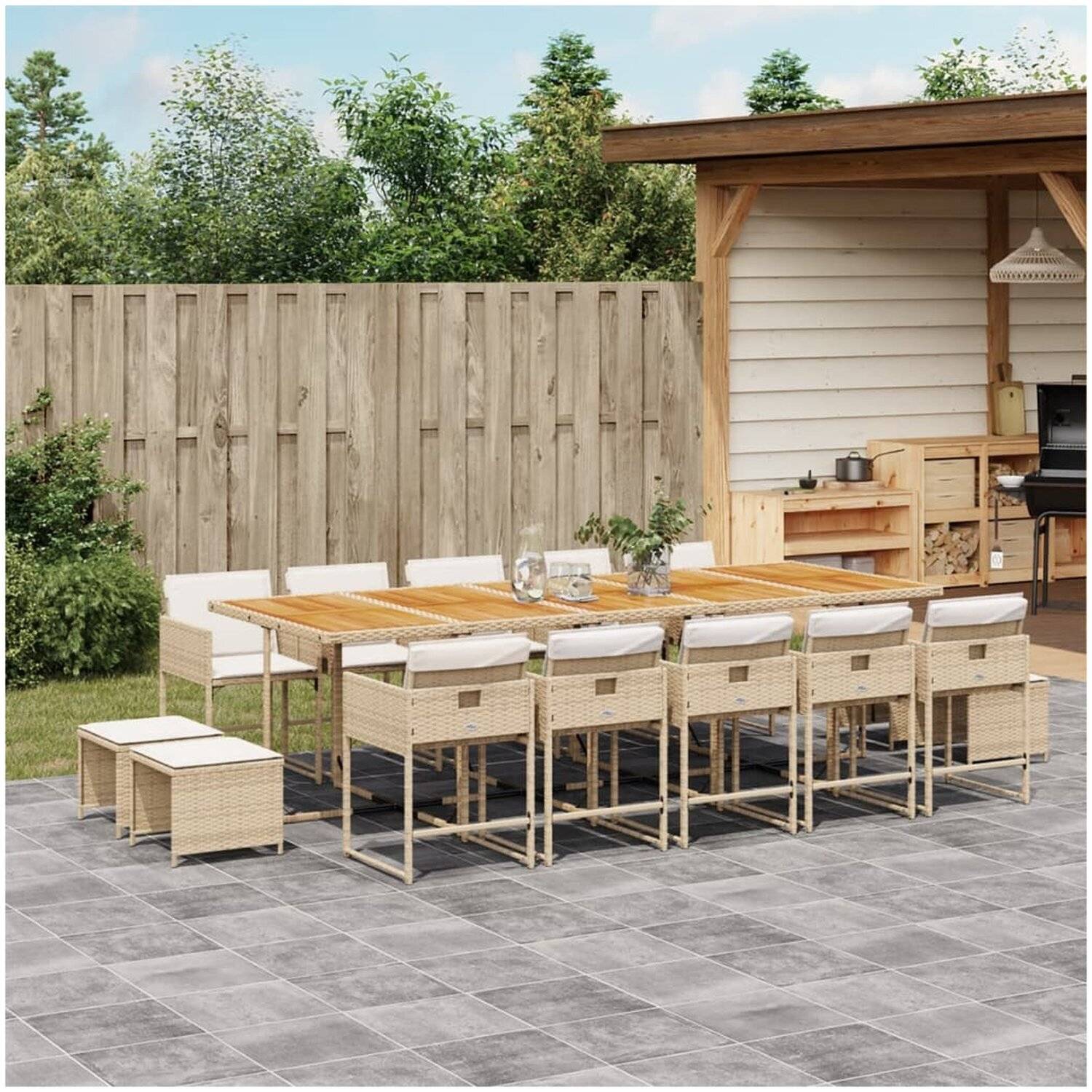 Matgrupp vidaxl - För trädgården med dynor 15 delar beige konstrotting