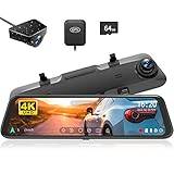 WOLFBOX G850 4K dashcam spiegel12'' Rückspiegelkamera für Auto, Dual Dash cam Auto vorne und hinten, Super Night Vision, Parküberwachung, Rückfahrhilfe, Einschließlich 64 GB TF-Karte & GPS