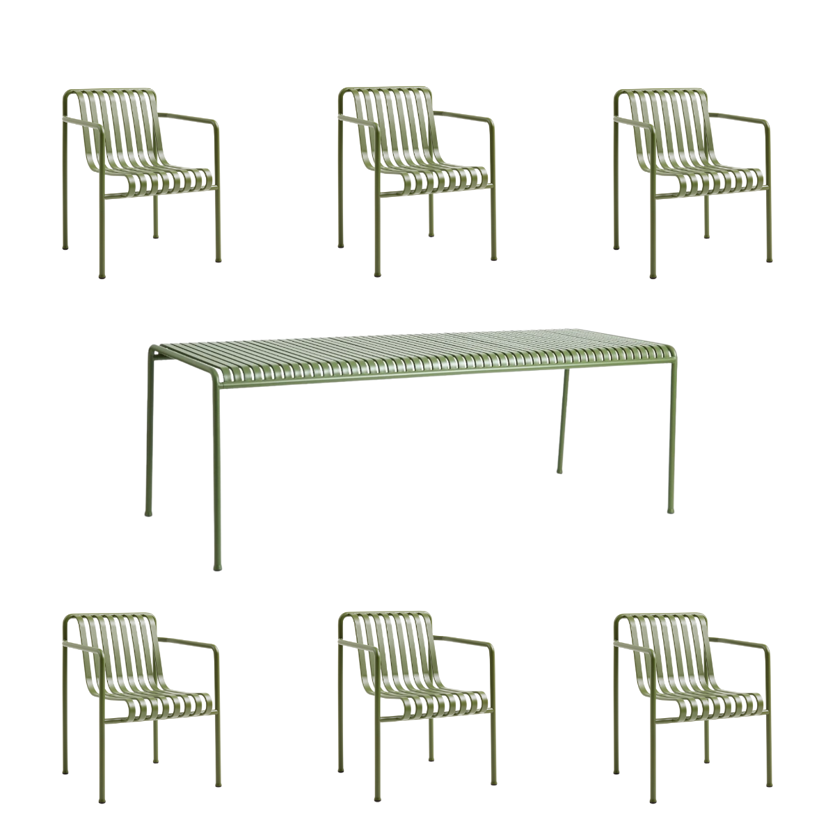 HAY Palissade Sæt Table L220 x 6 Palissade Dining Armchair - Olive
