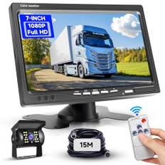 Podofo backkamera kabel med 7 tums TFT LCD-monitor kit parkeringshjälp, IP68 bakkamera bil mörkerseende för SUV lastbil skåpbil med 15 m kabel/cigarettändaruttag DC 12–24 V