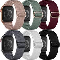 Charlam 6 Pack Elastisch Loop Armband Kompatibel mit Apple Watch Armband 45mm 44mm 46mm 42mm 49mm für Damen Herren, Verstellbares Stoff Sport Nylon Ersatz Band für iWatch SE Series 10 9 8 7 6 5 4 3
