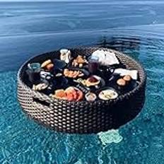Flytande serveringsbricka bordsstång rund pool-flottör för vuxna, sandbarer, spa, bad och fester flytande bricka för servering av drycker och mat på vatten svart uteplats 203 x 203 x 50 cm