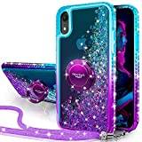 Miss Arts för iPhone XR-fodral, [silverbak] rörligt flytande holografiskt glittrande glitterfodral med kickstand, bling diamantringstativ smalt skyddande för flickor kvinnor för iPhone XR-fodral –