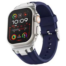 Suitisbest Armband kompatibelt med Apple Watch Ultra 2/Ultra 49 mm, serie 9/8/7 45 mm, serie 44mm/6/SE/5/4 44 mm och serie 3/2/1 42 mm, mörkblått (silvrig metall)
