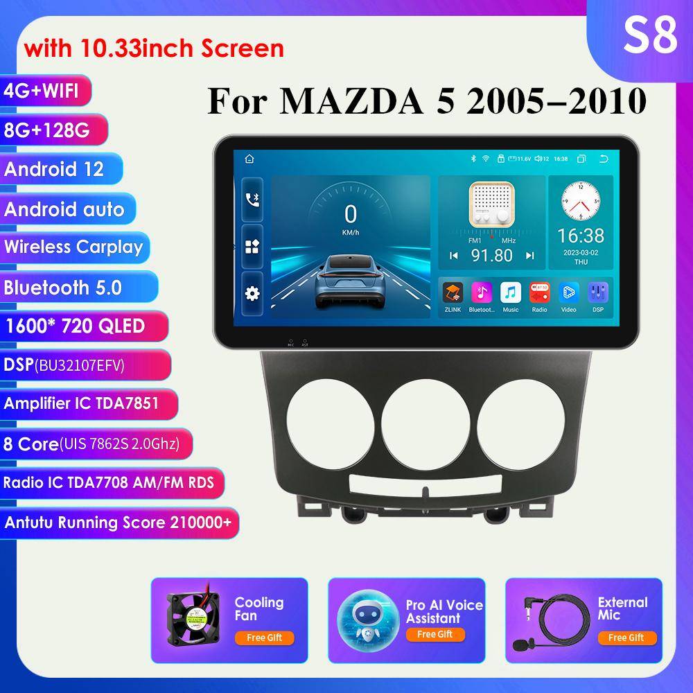 Hizpo 9'' 10,33 tum 2din Android Autoradio GPS för Mazda 5 Mazda5 2005 - 2010 Bilradio Multimedia Videospelare Carplay Auto 4G Intelligent Screen