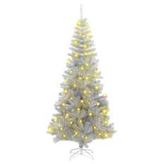 vidaXL Konstgjorda julgranar med LED -remsljus Silver 180 cm PET