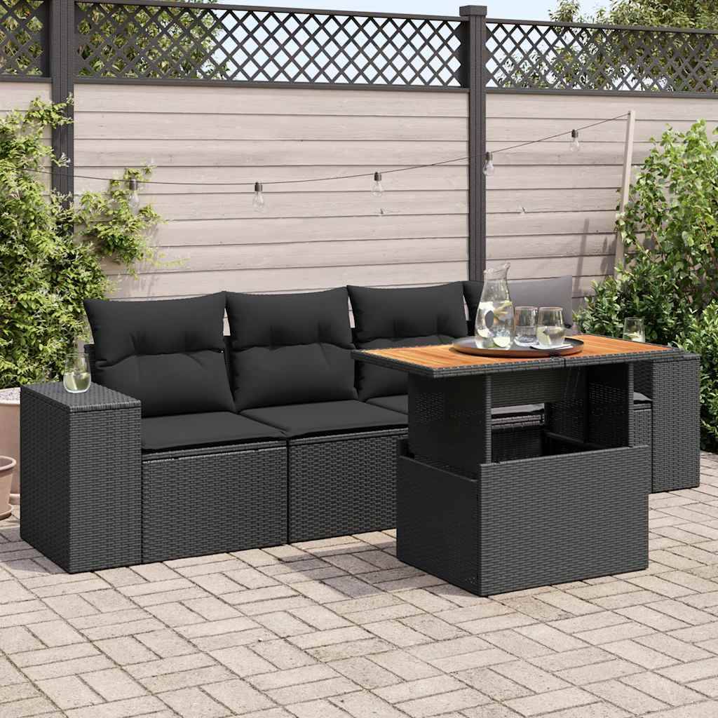 Sofasæt Til Haven 5 Dele Med Hynder Polyrattan - Sort / med opbevaring