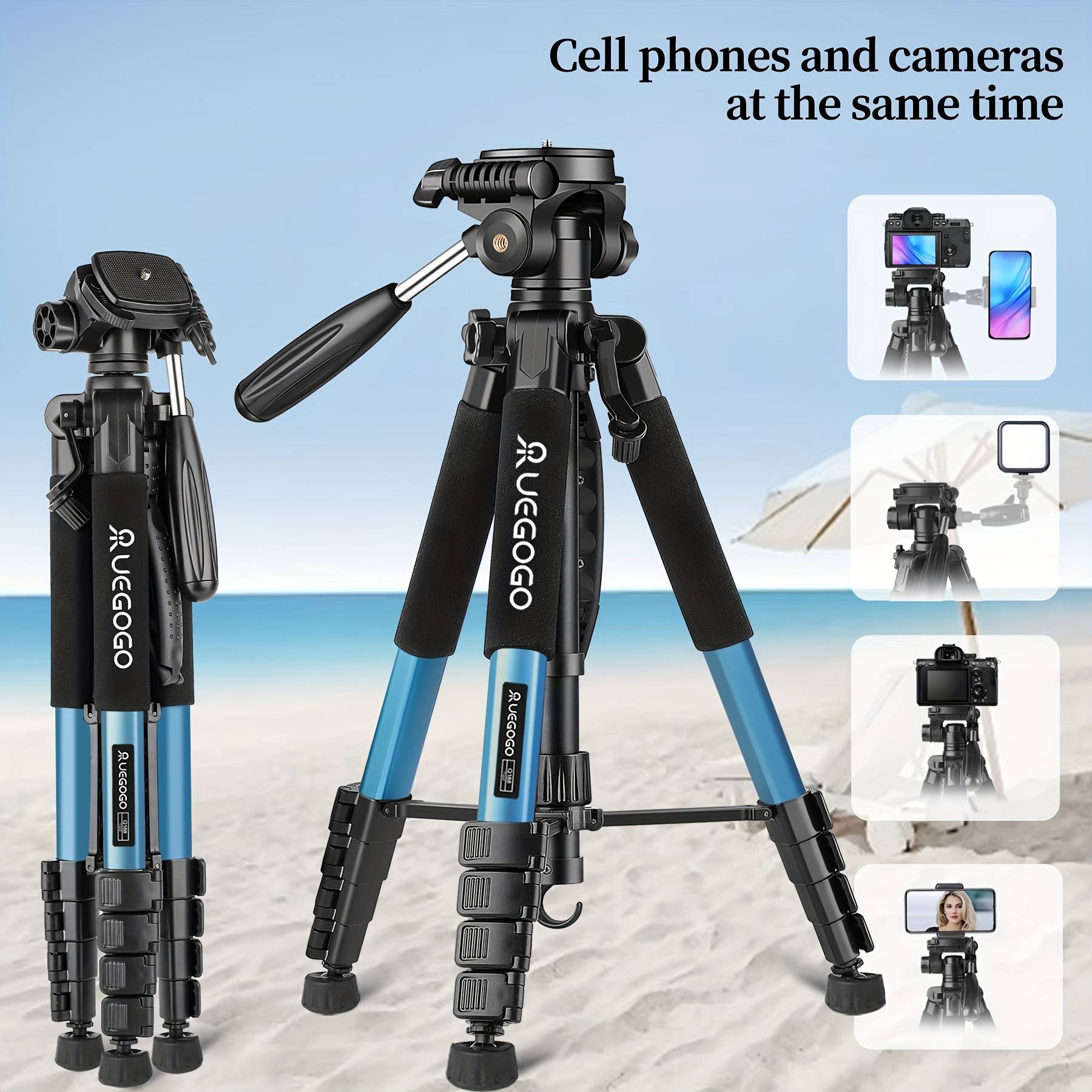 TEMU Uegogo Camera Tripod Featuring A 360° Panoramic , 74 Inches/187cm Professional Compact Travel Tripod Complete With A Storage And Capacity
