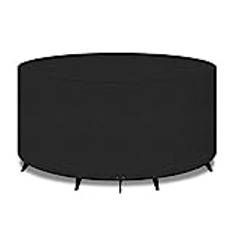 PATIO PLUS Stort runt trädgårdsbord möbelöverdrag 420D Oxfordtyg utomhus uteplats cirkulärt set skydd för stolset vattentät, vindtät, anti-UV, trädgårdsöverdrag 250 x 90 cm, svart