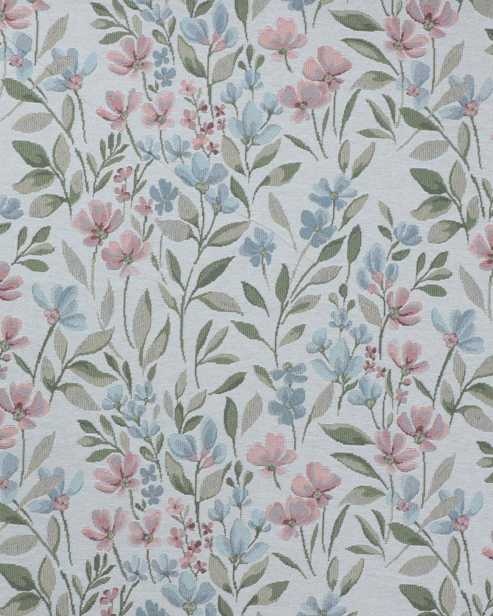 Offwhite med rosa og lyseblå blomster - Gobelin - 40% Bomuld, 60% Polyester