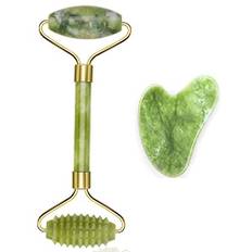 100 % Jade Roller Set, Gua sha massageapparat, naturlig jaderrulle, ansikte för anti-åldrande rynkor, smal och åtstramande ansikte, ansiktsroller ansiktsmassage
