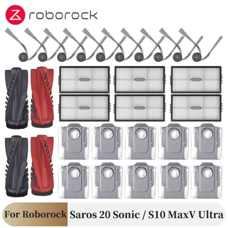 For Roborock Saros 20 Sonic / S10 MaxV Ultra Main Side Brush Mop Hepa Filter Dust Bag Robot Vacuum Cleaner Accessories