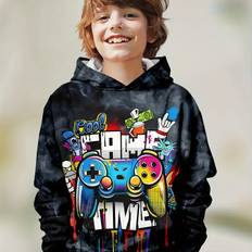 TEMU ' Vibrant Gamer Hoodie - Cozy & Stylish 3d Print Gaming Console Design, Long Sleeve Pullover With Pockets, Soft Polyester & Spandex , Fall/winter