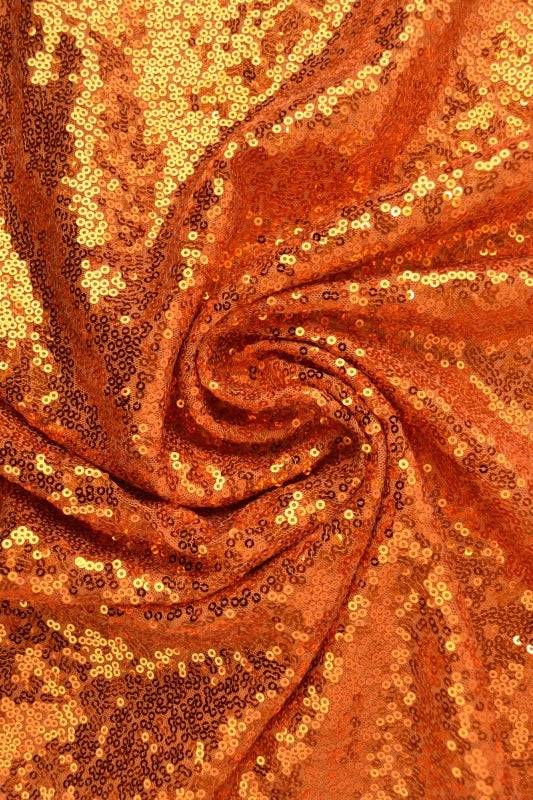Orange Pailletstof – Små 3–4 Mm Pailletter & Envejs Stræk - Stof i Metervarer - Polyester.