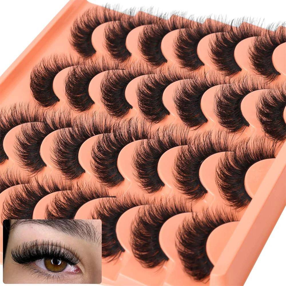 TEMU 14 Pairs Natural Look False Eyelashes Thick Fluffy Mink Lashes Pack Cat Eye Lashes That Extensions Black