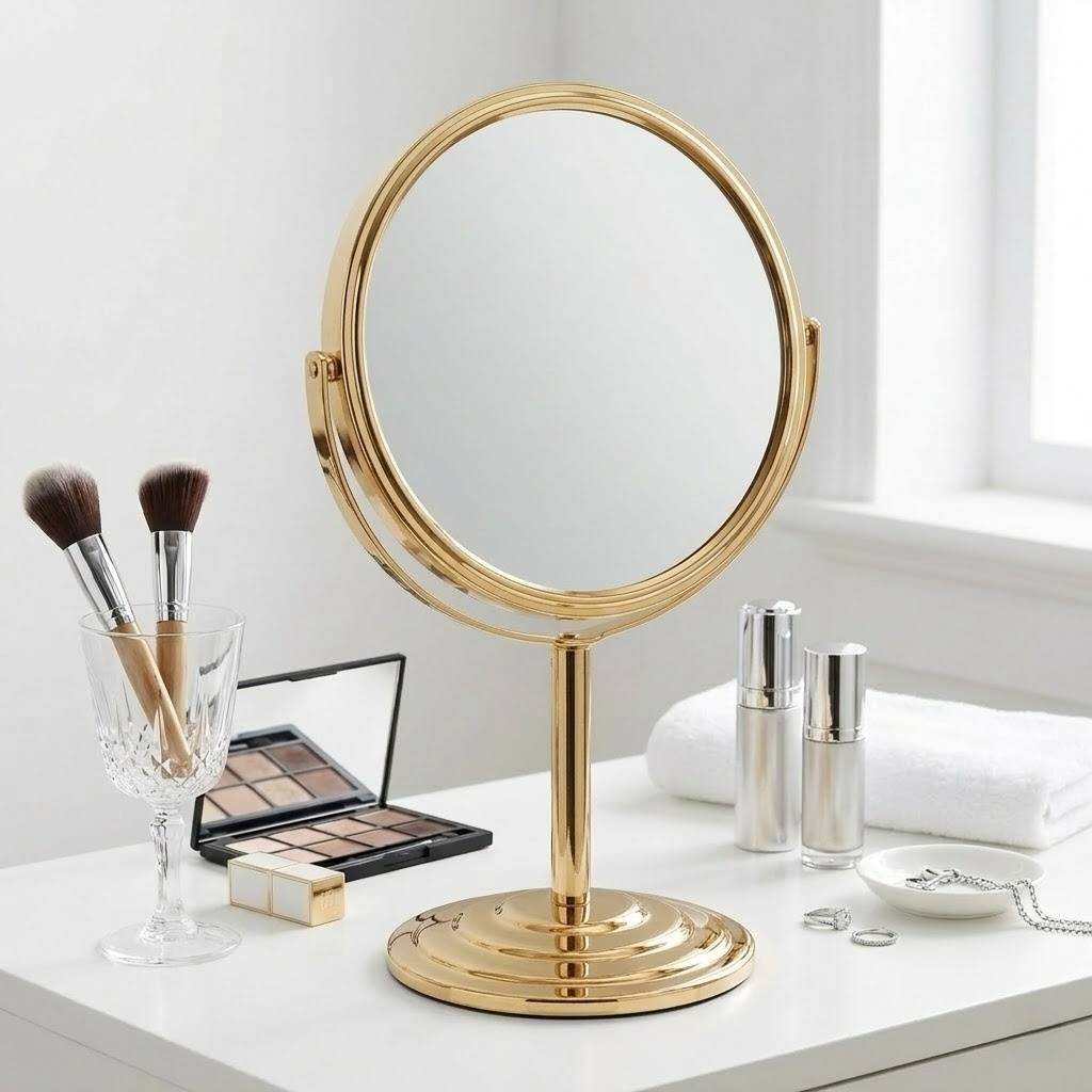 TEMU 1pcs 1x 2x Magnifying Makeup Mirror Vanity Mirror For Tabletop, Silver 6 Inch Standing Bathroom Cosmetic Mirror, Portable Double Sided Magnification Mirror, For Girl.