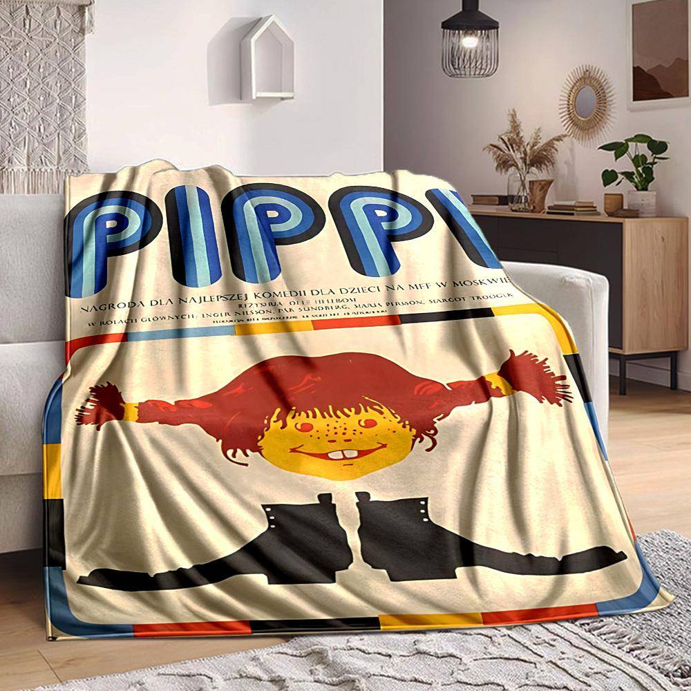 1 st Pippi Långstrump Filt Lätt Flanellfilt Pläd för Soffa, Säng, Resa, Camping, Vardagsrum, Kontor, Soffa gray