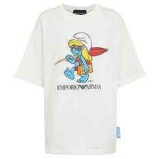 Emporio Armani T-shirt - Hvid m. Smølfine - Emporio Armani - 6 år (116) - T-Shirt