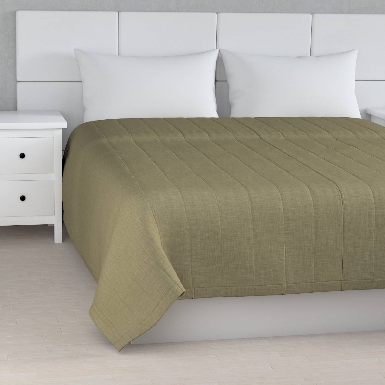 Sengetæppe quiltet<br/>10cm striber, Olivengrøn, Sensuale Premium