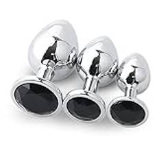 Analplugg 3 st/set rund metall buttplugg anal pluggar propp 3 olika storlekar vuxen leksaker anal För par (svart - 3 st)