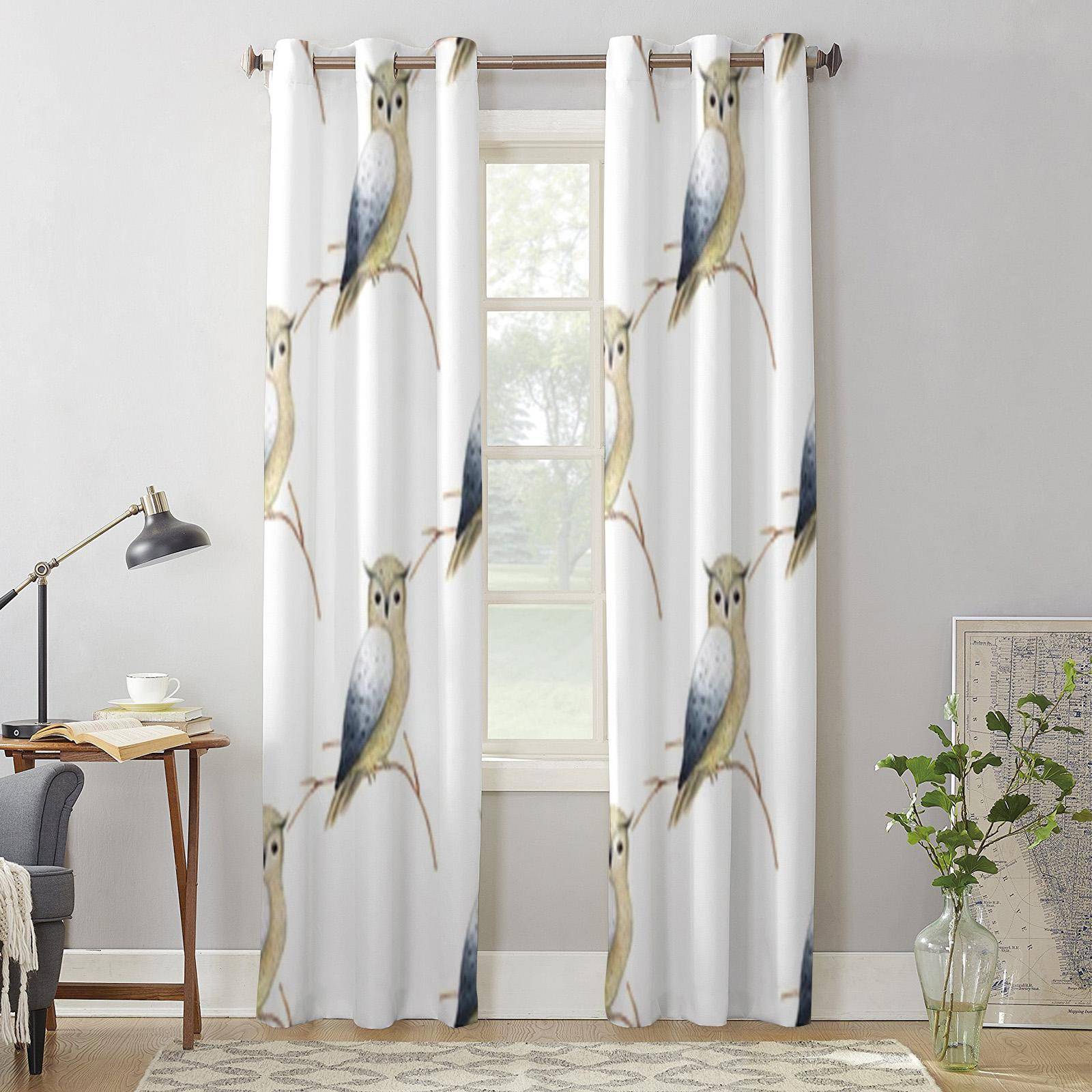 Autumn Background With Owl Window Curtain For Kids Room Home Blinds Curtains For Living Room Bedroom Window Drapes 135W x 60H(cm) x1
