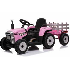 EL Traktor med anhænger Pink 12V m/2.4G, Kunstlædersæde, Gummihjul