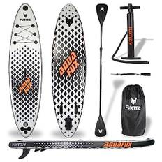 Fuxtec Aufblasbares SUP Board Set Schwarz/Weiß – Stand Up Paddle Board 320 x 81 x 15 cm mit 3 Finnen – Touring-Board belastbar bis 150kg – inkl. Packsack