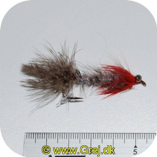 Seatrout UV Flies - Grå Frede UV - Str. 04 - Gråbrun med rød tud