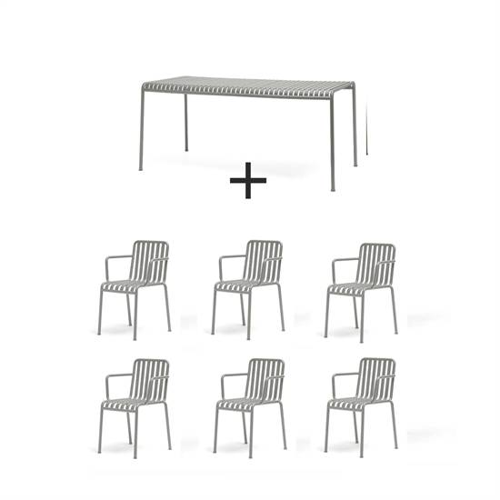 Hay - Palissade sæt - Bord Large + 6 arm chairs stole - Grå / Sky grey