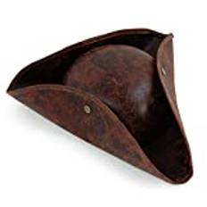 Pirathatt för vuxen brun sliten läder kolonialstil tricorn hatt piratmössa fin klänning kolonialt medeltida tillbehör för pirat temafest halloween cosplay