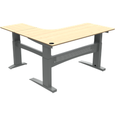 ZenNord FlexDesk tre-bens L-formet hæve-/sænkebord i naturfarvet ahorn og sølv 180x180 cm højrevendt