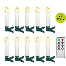 Julgransbelysning, 20 LED-ljus med "fladdrande" låga - Batteridrivna, med fjärrkontroll