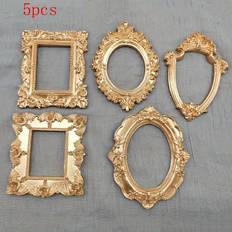 TEMU 5pcs Vintage European Victorian Style Resin Oval Mini Photo Frames, Golden Finish, For Jewelry Display - Horizontal Orientation, Elegant Tabletop Decor
