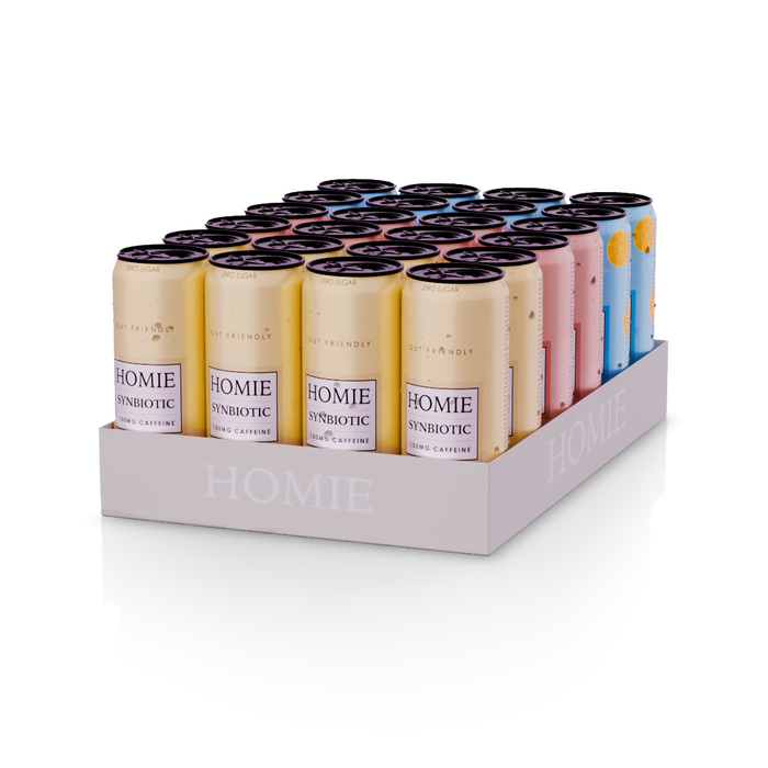 Anden drik Homie - Life in balance 24 x Funktionsdrik Mix Pine/Pink/Lemonade 330 ml, Pineapple Pear/Pink grapefruit/Lemonade - Bodyman.dk