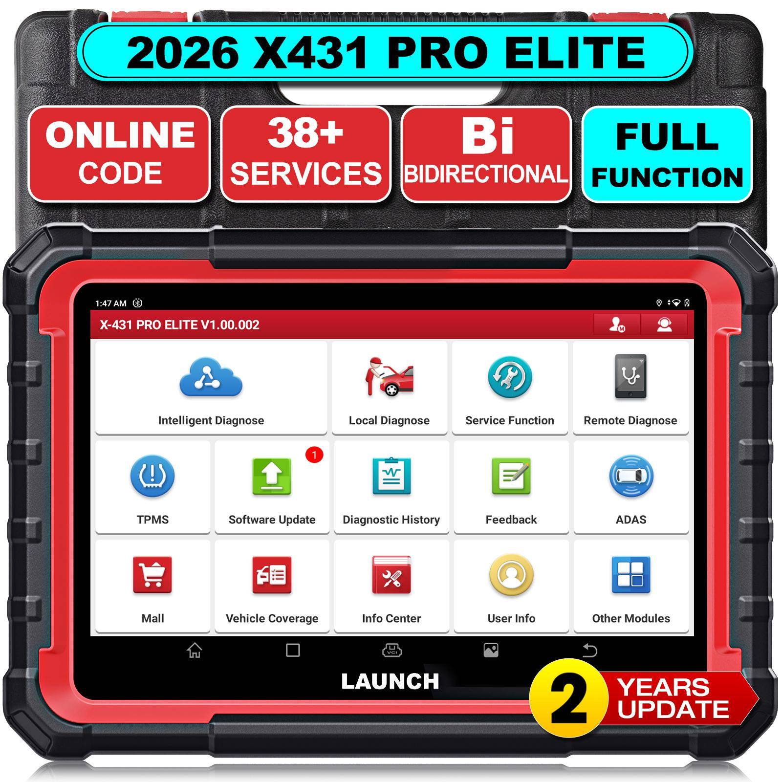 Bil diagnosverktyg LAUNCH X431 PRO Elite CAN FD & DoIP FCA AutoAuth Helsystemdiagnos ECU Online-programmering, Dubbelriktat aktivt test
