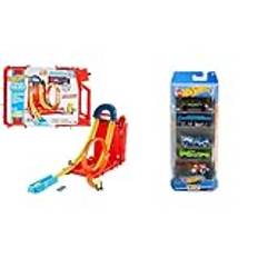 Hot Wheels HDX78 - Track Builder Unlimited petrol can stuntbox, från 6 år & Hot Wheels 1806 - Presentförpackning, 5 fordon vardera, slumpmässiga bilar/fordonsmodeller, 5-pack
