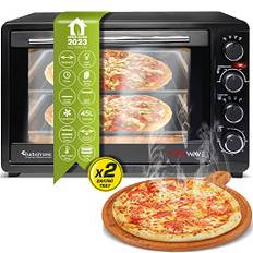 TurboTronic Minibackofen mit Umluft 45L schwarz 2000W, Drehspieß, Timer, Mini Backofen, Pizzaofen, 2 Backbleche, Grill