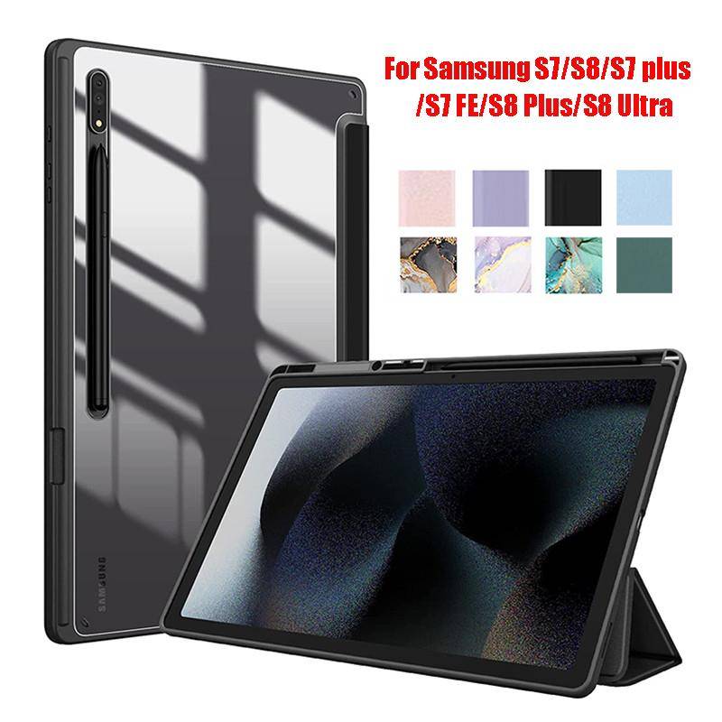 För Samsung Galaxy Tab S8 S7 11 Plus FE 12,4 tum Fodral Transparent Back Tablet Cover För Tab S8 Ultra 14,6 tum Stand Fodral Funda
