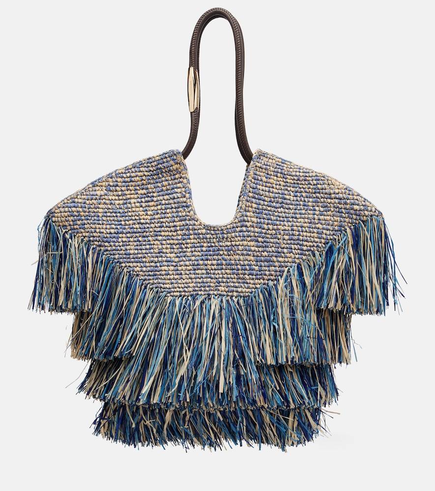 Zimmermann Bolso Goldentime Medium de rafia con flecos - azul - Talla Única