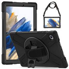 Gerutek Hülle für Samsung Galaxy Tab A8 10.5 Zoll 2022 SM-X200/SM-X205/SM-X207, Stoßfeste Robust Panzerhülle mit Drehbar Stände, Handschlaufe, Schultergurt Schutzhülle für Samsung Tab A8 10.5" Schwarz