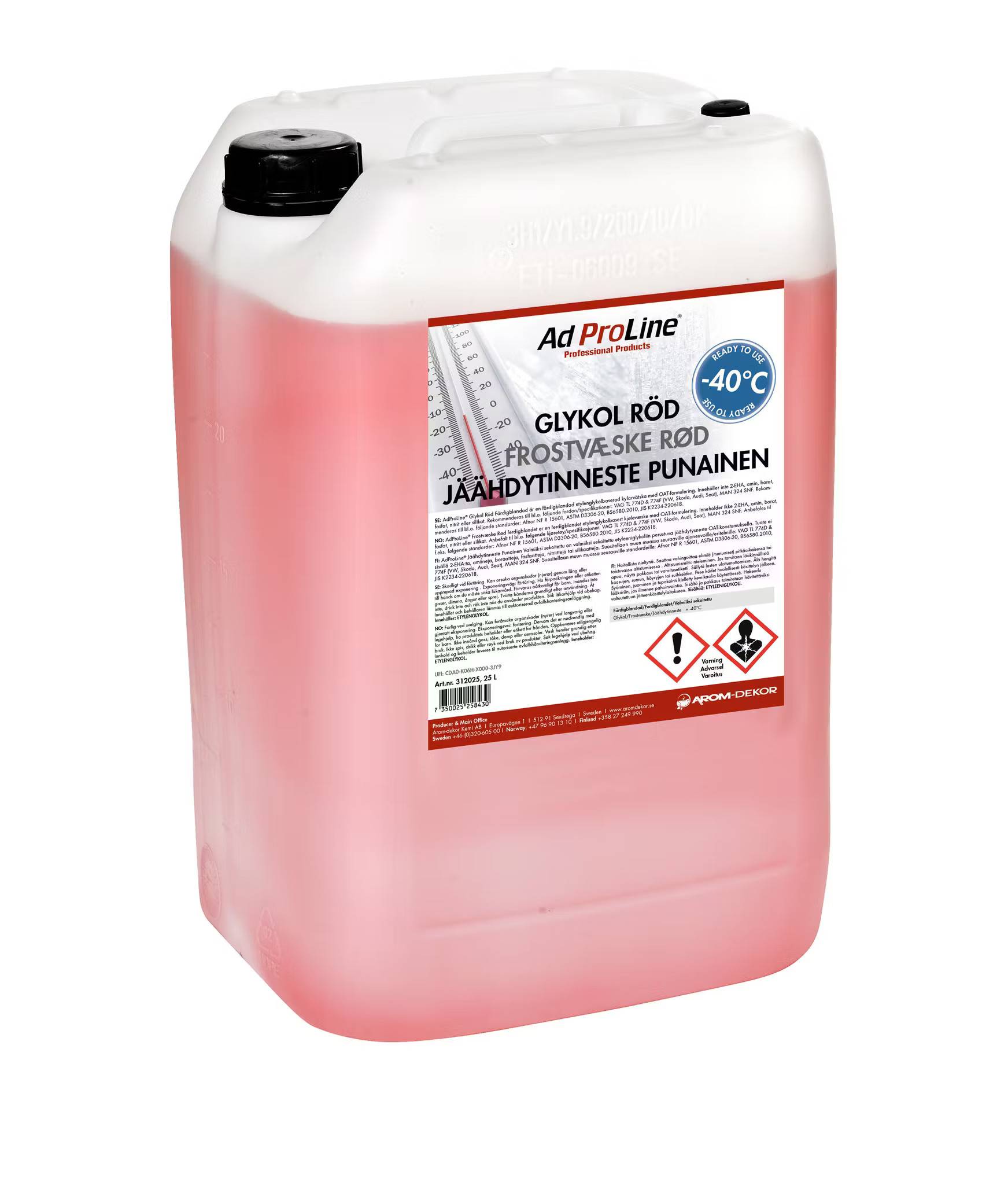 Glykol Röd -40°C  Färdigblandad  AdProLine: Dunk 25 liter