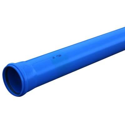 kloakrør, PVC-U, med olieresistent tætningsring, 1 meter, 110 mm, SN8, klasse S, EN 1401, med muffe, blå