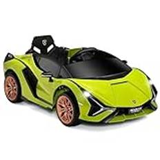 GOPLUS Elbil för barn, Lamborghini, barnbil med fjärrkontroll, barnfordon med Bluetooth och USB, med tuta och musik, 3–5 km/h, kan åka framåt och bakåt, för barn på 3–8 år (grön)