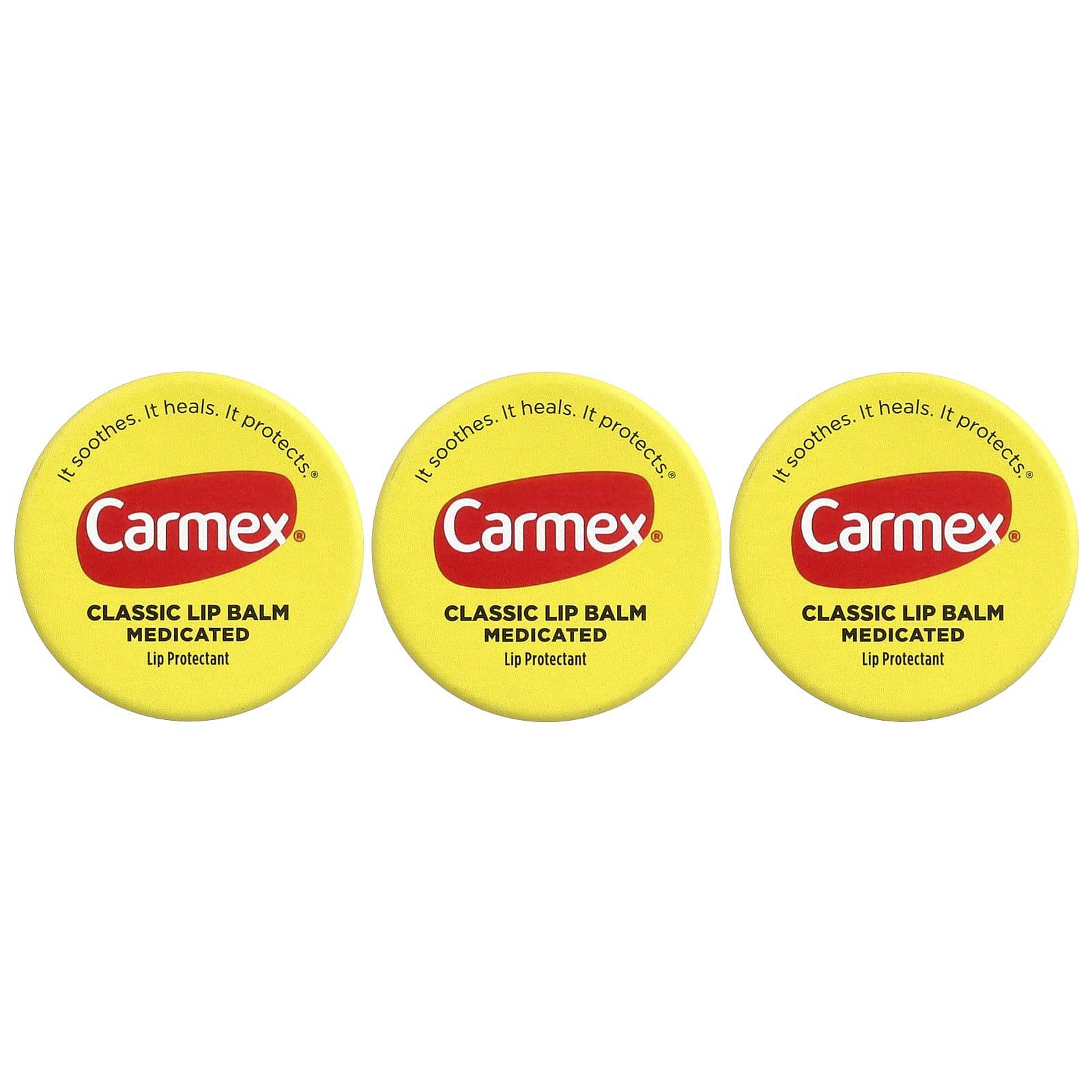 Carmex, Classic Lip Balm, Medicated, 3 Count, 7.5 g (0.25 oz) Each